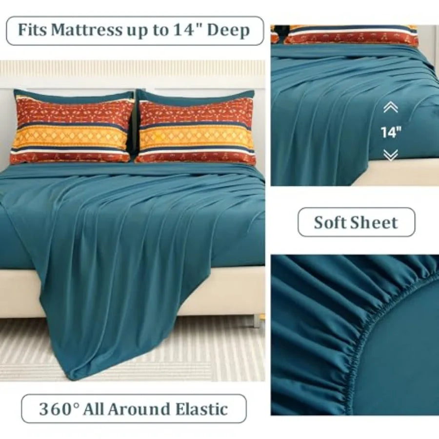 Lifestyle shot of a beautifully arranged Boho King Comforter Set, highlighting a relaxed, chic atmosphere.
