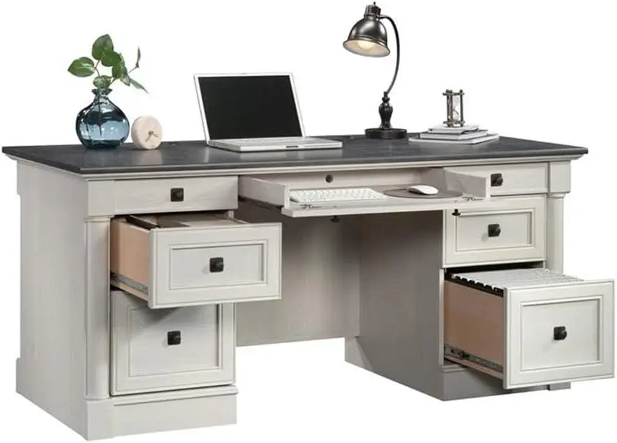 Executive Office Desk  w/File Cabinet Storage in Glacier Oak
