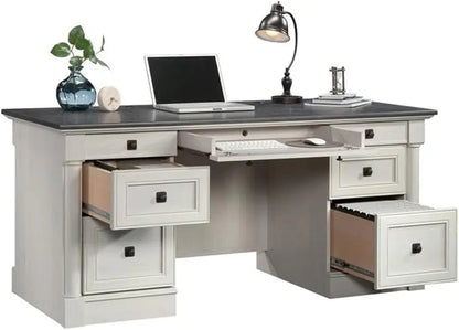 Executive Office Desk  w/File Cabinet Storage in Glacier Oak