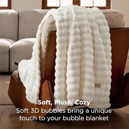 50x60 Off-White 3D Fleece Bubble Throw Blanket with lightweight cozy fleece throw blanket comfort