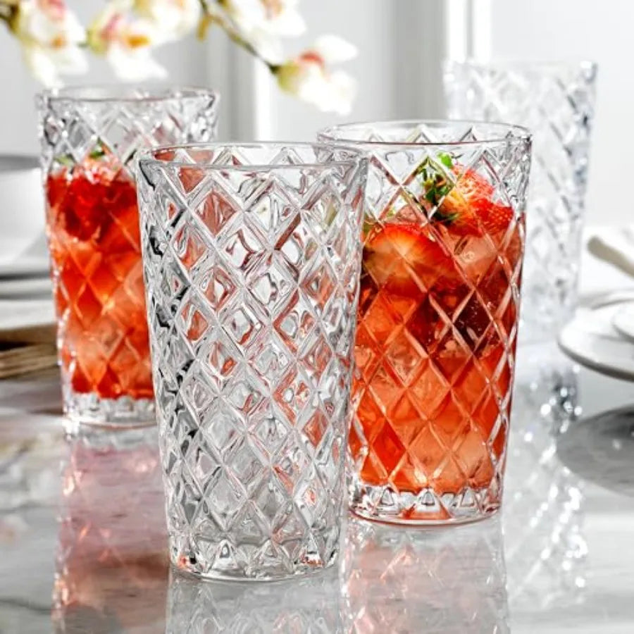 Sip in style with the Luxury Diamond Cut Highball Glasses set, designed for cocktails, water, and more.