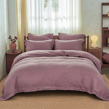 King & Queen Size 100% Linen Duvet Cover Bedding Set w/2 Pillow Shams
