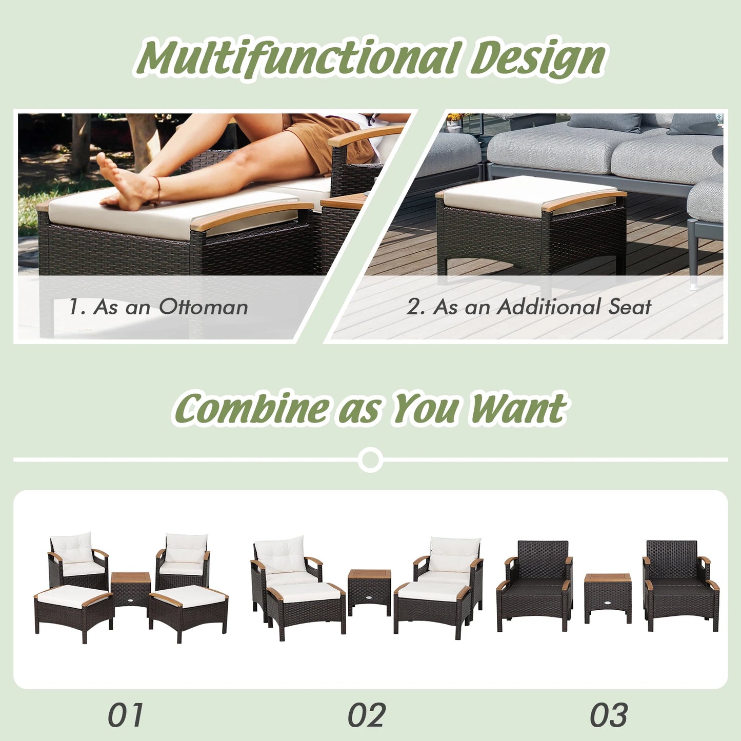 Outdoor 5-piece Patio PE Rattan Sofa Set