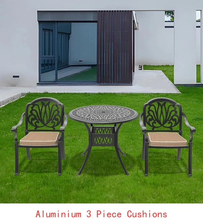   3 or 5-Piece All-Weather Black Cast Aluminum Patio Set w/Swivel Chairs & Cushions