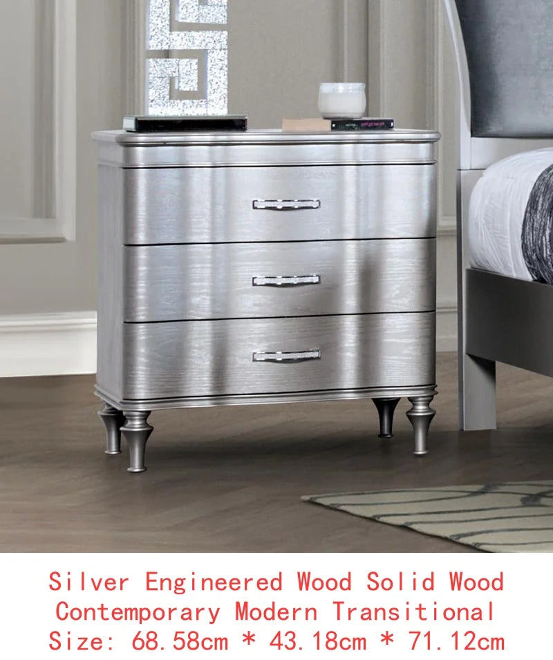 Lovely 3-Piece Queen Size Light Grey Bedroom Set w/2 Nightstands