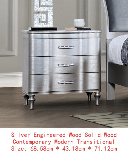 Lovely 3-Piece Queen Size Light Grey Bedroom Set w/2 Nightstands