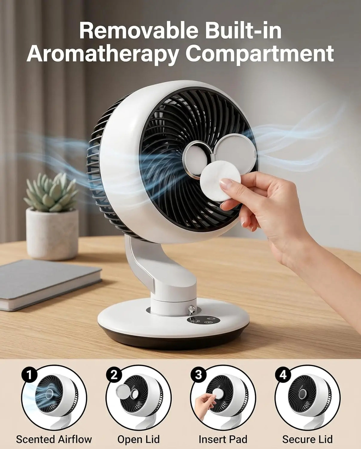 GAITIR Rechargeable Desk Fan - 7800mAh Battery with Smart Touch Display - Black, White, quiet rechargeable desk fan for bedrooms and offices