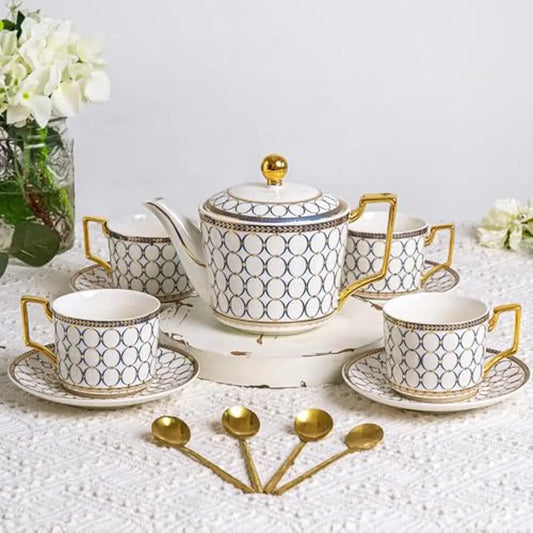 Fancy Porcelain Bone China Afternoon Tea Cup and Saucer Set for 4