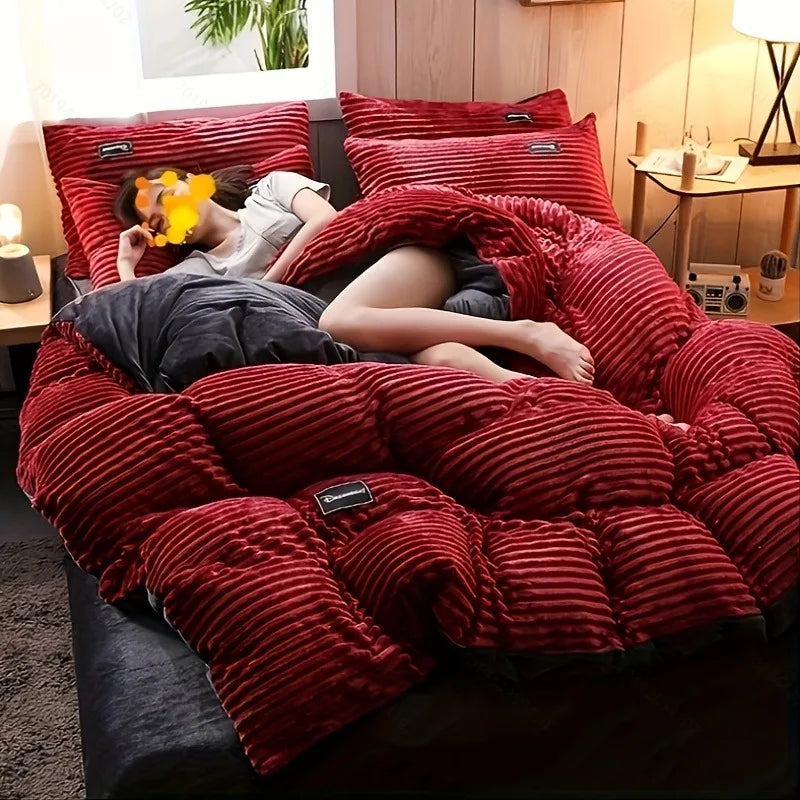 BowLift Corduroy Duvet Cover Set - Ribbed Velvet Plush with 2 Pillowcases, warm winter corduroy duvet cover in rich turquoise