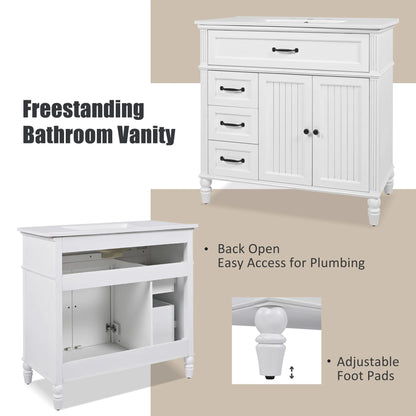 Freestanding 36" White Bathroom Vanity w/Ceramic Sink