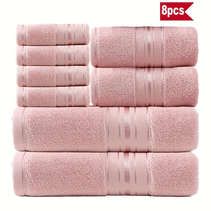 Soft and breathable 8-Piece Cotton Bath Towel Set ideal for family bathrooms, available in multiple colors.