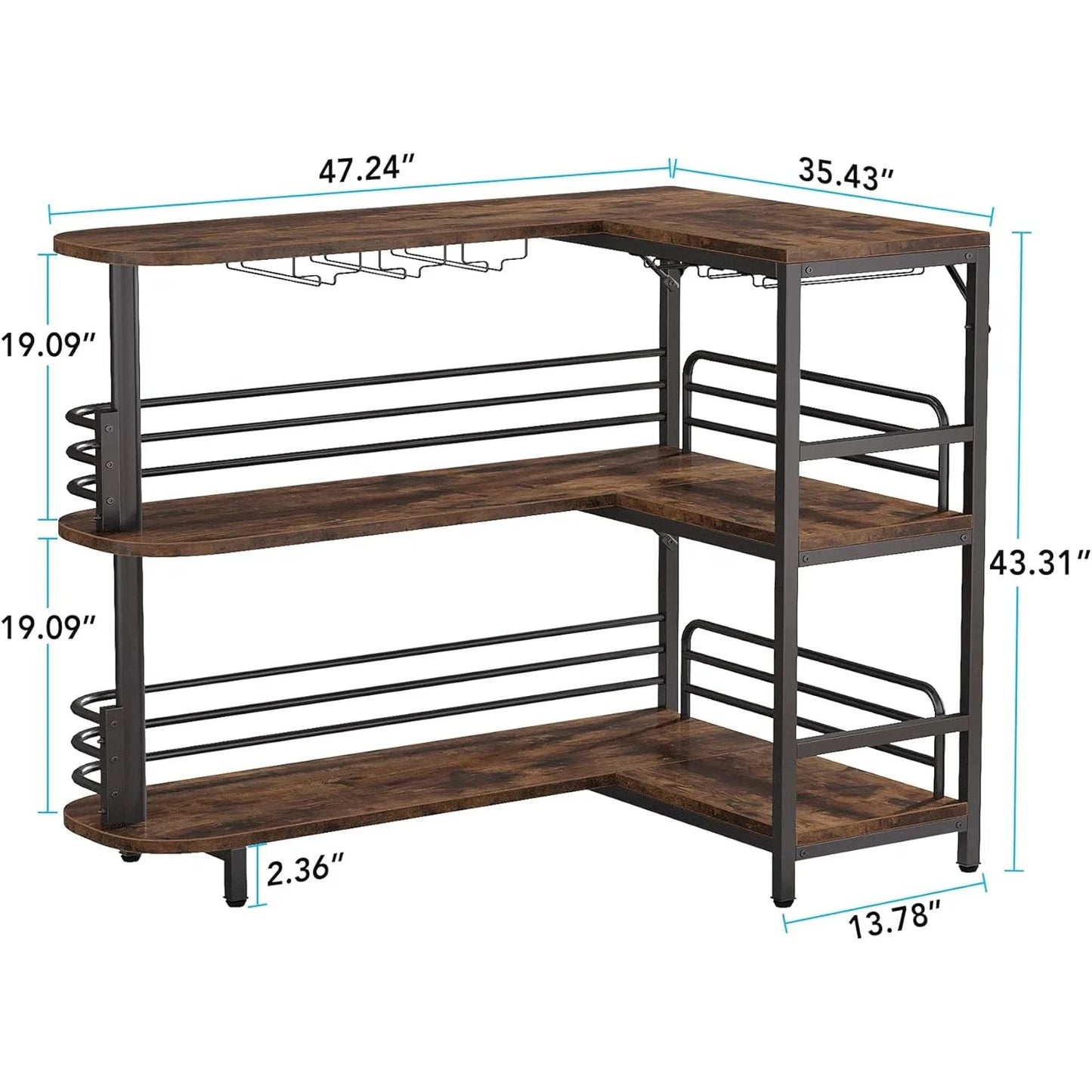 Industrial Liquor Bar Table for Home Pub/ L -Shaped Home Bar Unit