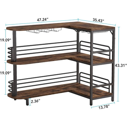 Industrial Liquor Bar Table for Home Pub/ L -Shaped Home Bar Unit