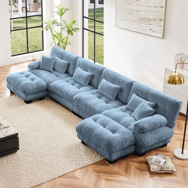 Luxury Modular Blue U-shaped Sectional Sofa w/2 Ottomans