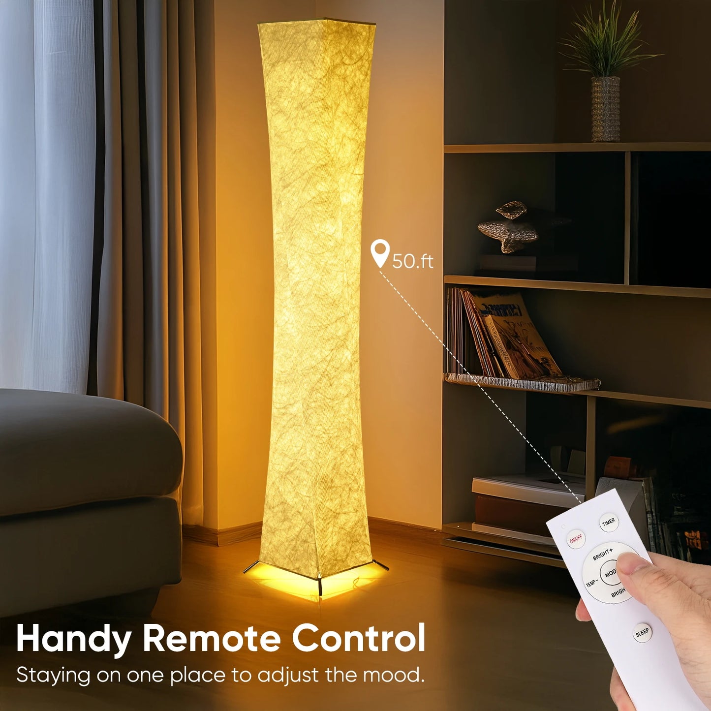 Close-up of the 64-Inch Dimmable Floor Lamp's white fabric shade, highlighting its stylish texture.