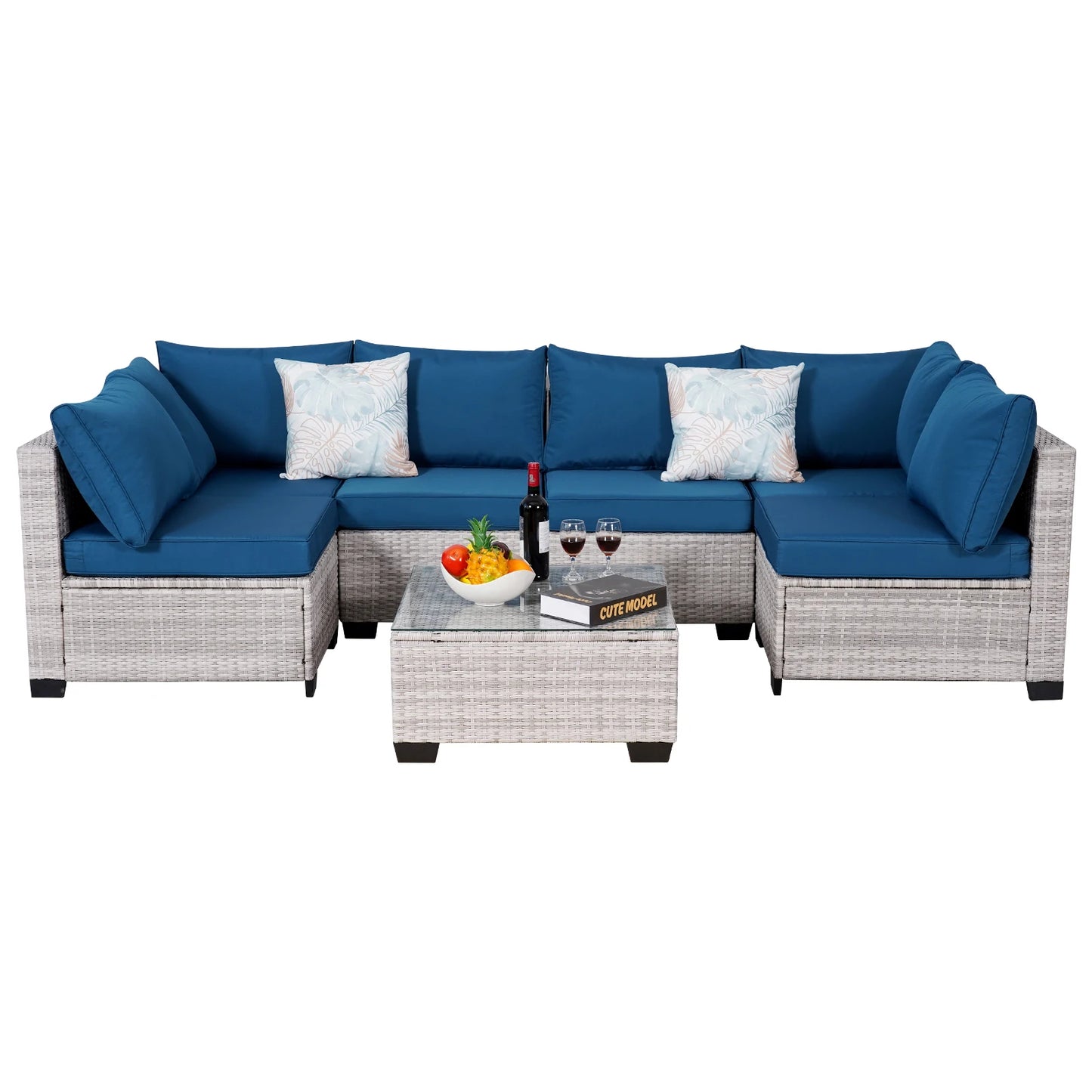 7-Piece Rattan Wicker Sectional Sofa Set