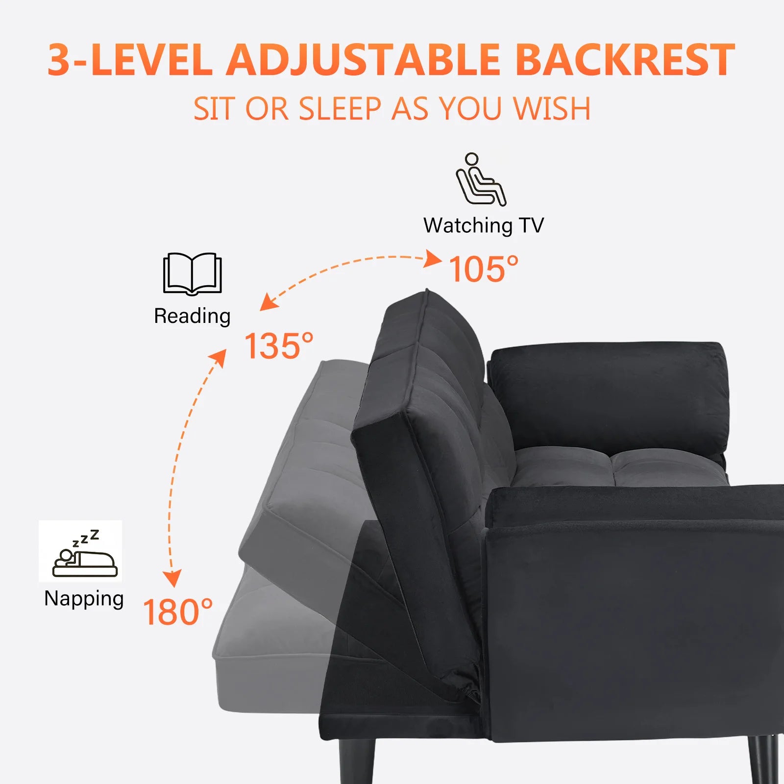 Close-up look at the luxurious velvet upholstery of the 57" Velvet Convertible Futon Sofa, showcasing its quality.