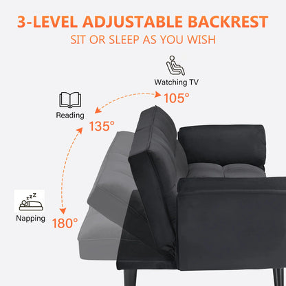 Close-up look at the luxurious velvet upholstery of the 57" Velvet Convertible Futon Sofa, showcasing its quality.