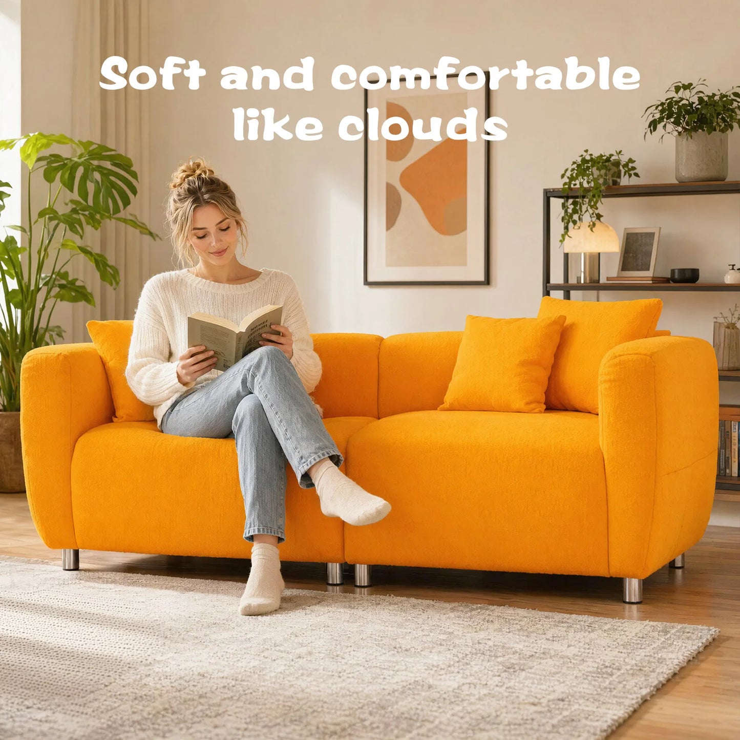 The elegant 89" Luxury Cotton Linen 3-Seater Sofa showcased in a bright living room setting.