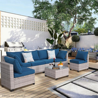 7-Piece Rattan Wicker Sectional Sofa Set