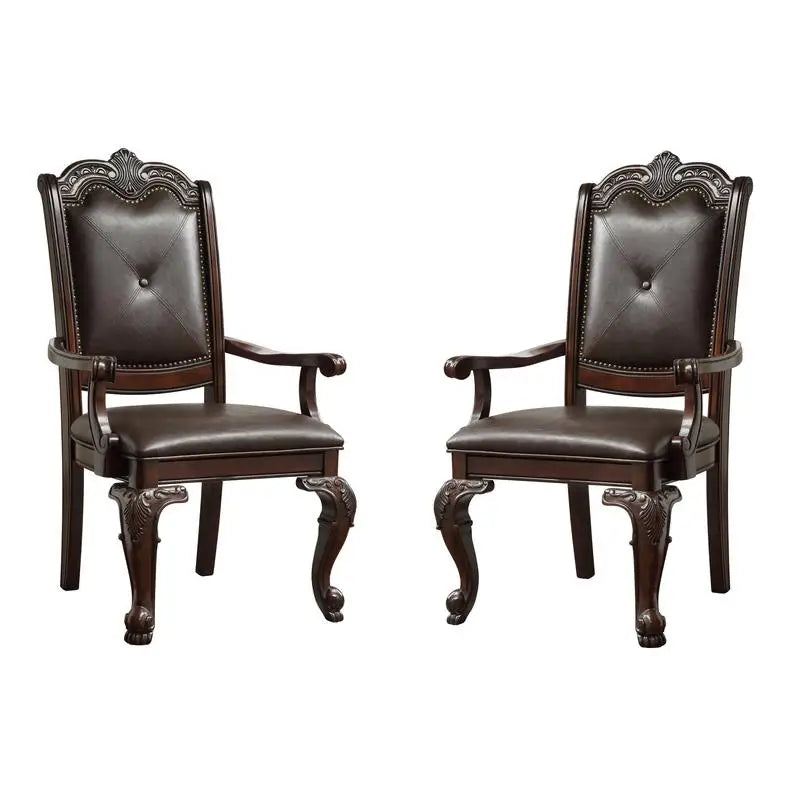 Formal 9 Piece Dark Brown Dining Table Set w/Double Pedestal Base