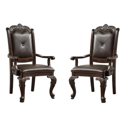 Formal 9 Piece Dark Brown Dining Table Set w/Double Pedestal Base