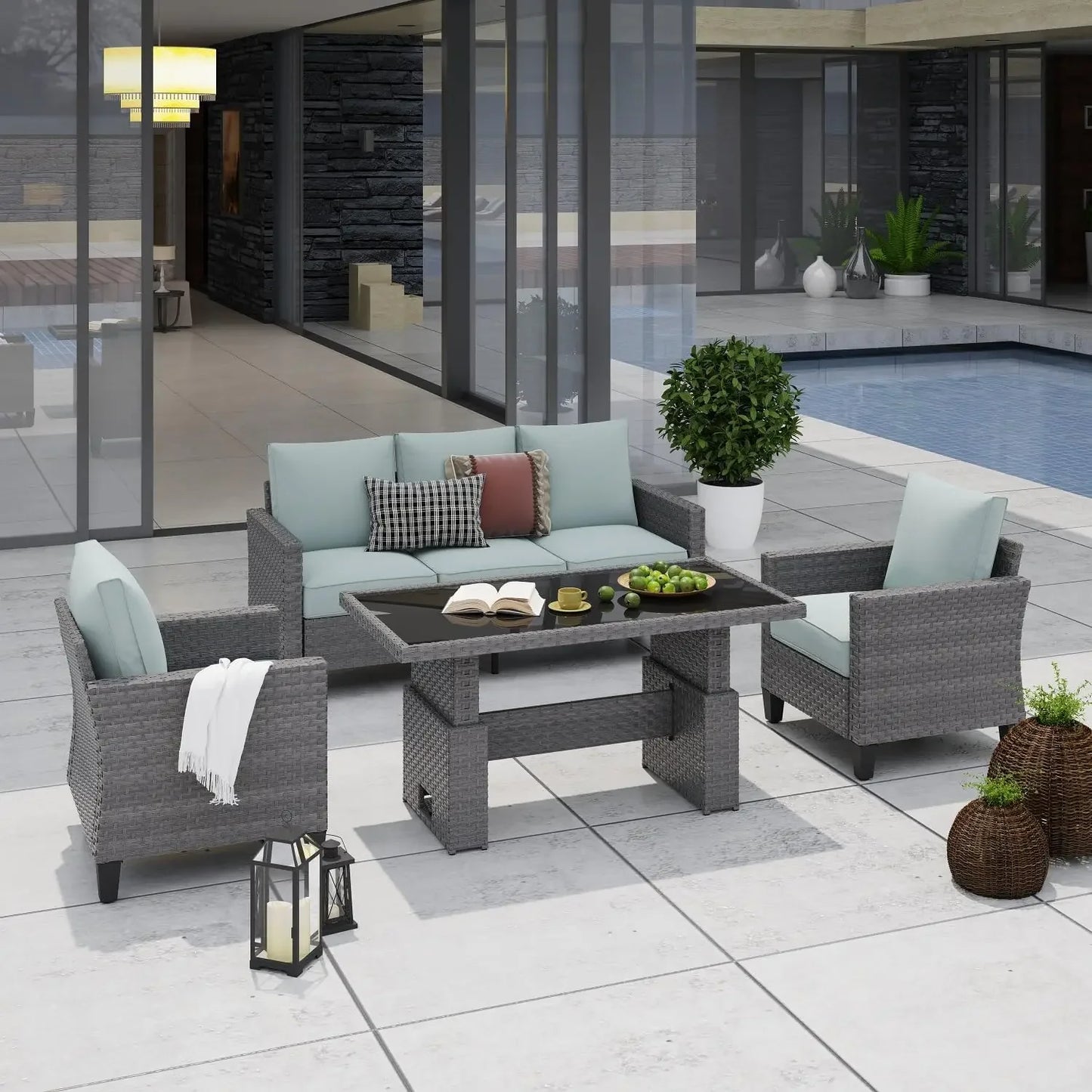 4-piece Outdoor All-weather Wicker Sectional Patio Set