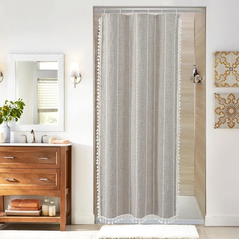 Boho Farmhouse Cotton Linen Shower Curtain