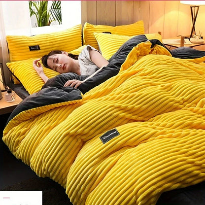 BowLift Corduroy Duvet Cover Set - Ribbed Velvet Plush with 2 Pillowcases, thickened double-sided corduroy duvet cover