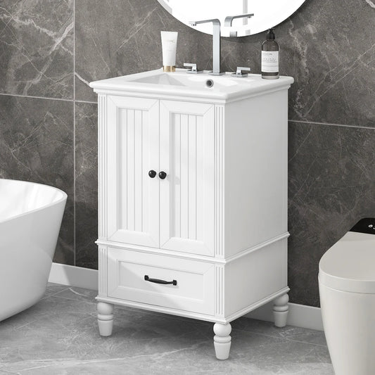 Modern & Independent 20" White Bathroom Vanity w/Semilune Ceramic Sink