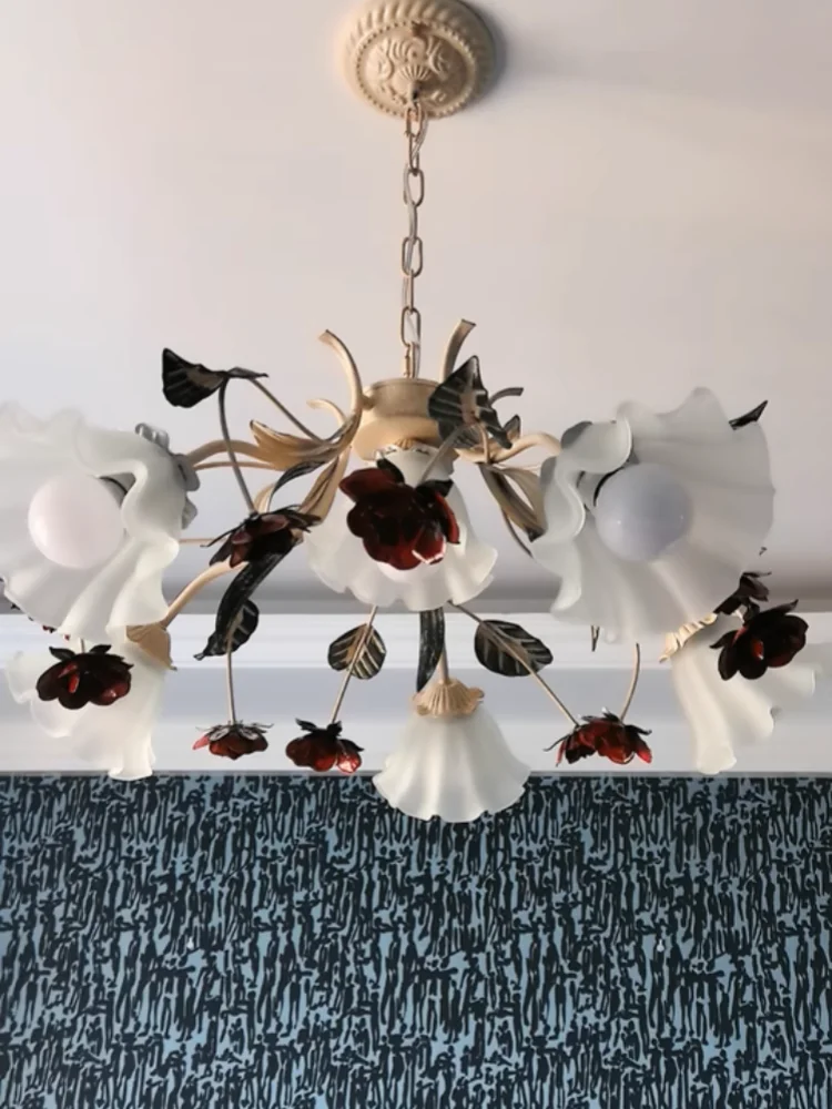 Pastoral Floral Chandelier at a dinner setting, illustrating how this floral chandelier enhances the mood for gatherings.