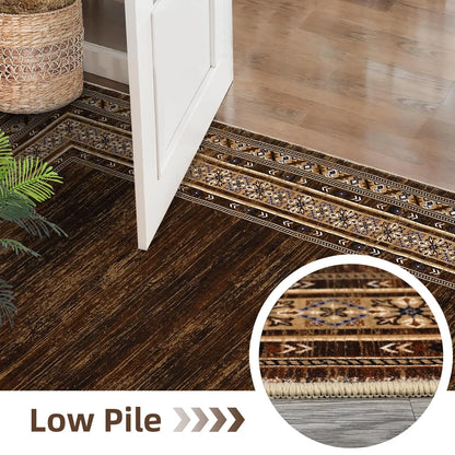8x10 Red Brown Geometric Area Rug, Washable Non-Slip geometric area rug beneath living room furniture