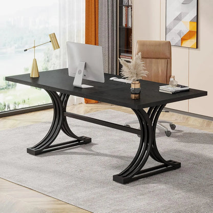 Modern Rectangular Faux Marble Table Top Executive Desk 