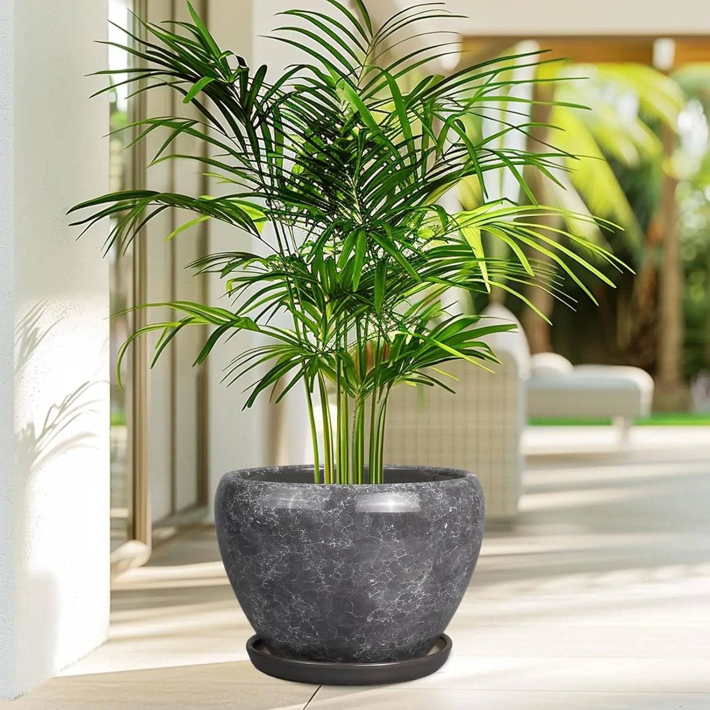Elegant Indoor Gray Marble Ceramic Plant Pot 