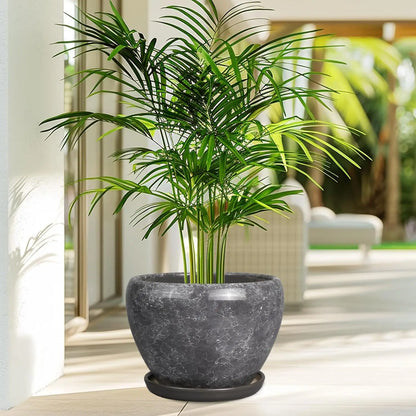 Elegant Indoor Gray Marble Ceramic Plant Pot 
