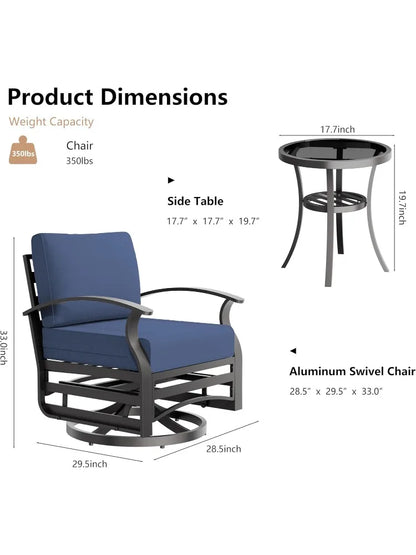 3-Piece Aluminum Outdoor Swivel Rocking Chair Set