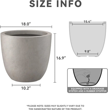 Large & Versatile 18" Concrete Round Planter w/Drainage Hole
