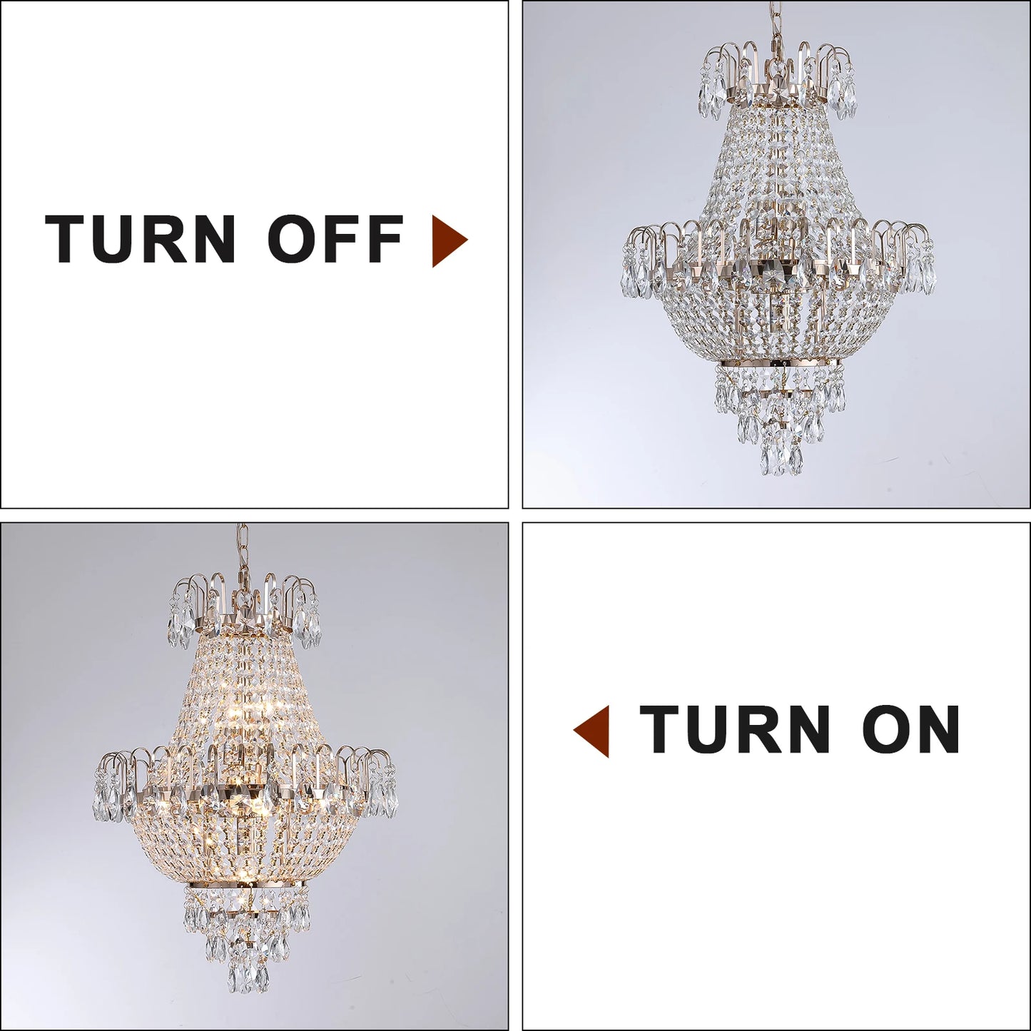 Gold K9 Crystal Chandelier in a cozy bedroom, enhancing ambiance with its warm, shimmering glow.