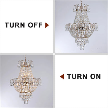 Gold K9 Crystal Chandelier in a cozy bedroom, enhancing ambiance with its warm, shimmering glow.