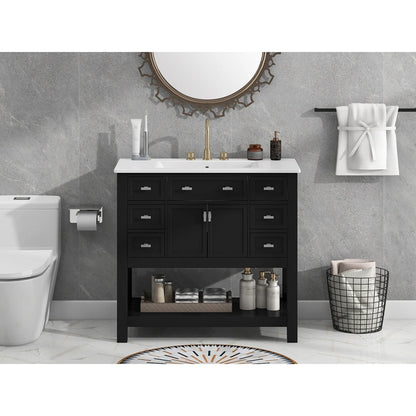 Modern 36'' Independent Bathroom Vanity w/Mounted Ceramic Sink