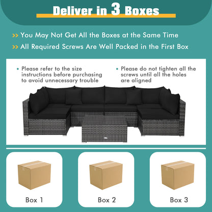Modern 7-Piece PE Rattan Sectional Sofa Set