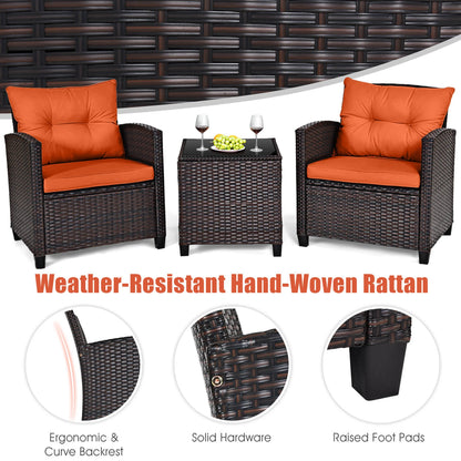 Lifestyle image of the 3-Piece Mixed Brown Rattan Wicker Bistro Set for Garden, Balcony & Poolside with drinks on the table, perfect for intimate gatherings with the outdoor wicker bistro set.