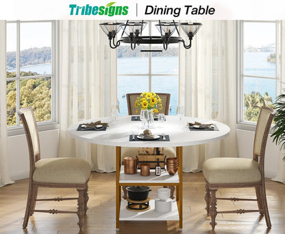 47" Round Solid Wood Dining Table for 4