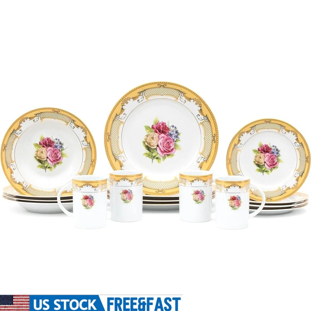 Elegant & Vintage Inspired Porcelain Floral Design Dinnerware Set