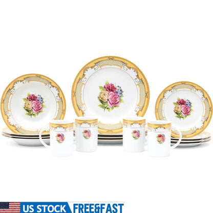 Elegant & Vintage Inspired Porcelain Floral Design Dinnerware Set