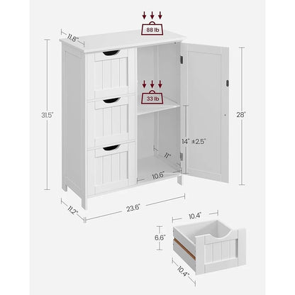 Bathroom Floor Cabinet w/3 Adjustable Drawers