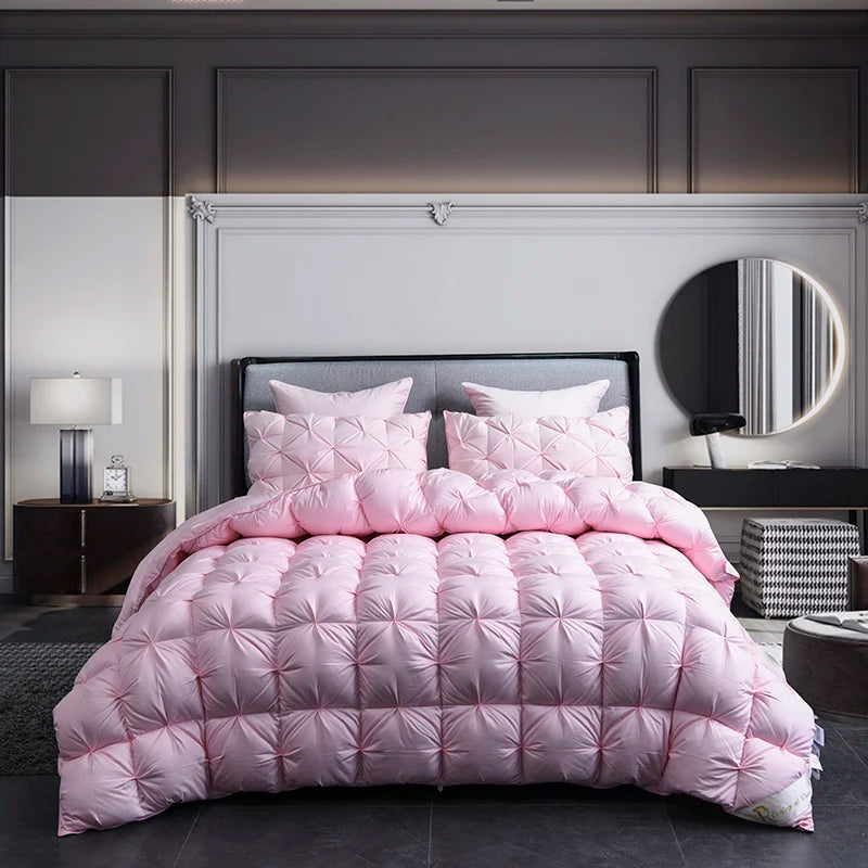 Luxurious White Goose Down Comforter featuring its OEKO-TEX certification, ensuring safe materials for users.