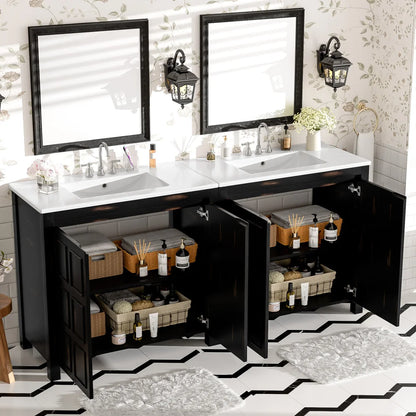 72" Bathroom Vanity Set with Double Vanities (Separate), Double Ceramic Sinks, Soft-Close Doors & Adjustable Shelf – Retro