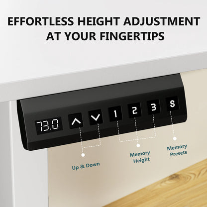 Electric Standing Desk with Memory Presets displaying height adjustment mechanism, enhancing workspace ergonomics.