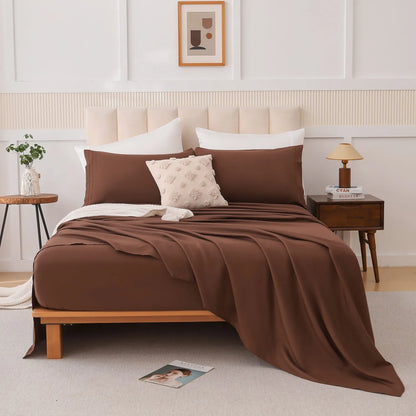 Complete 4-Piece Queen Size Rich Brown Bed Sheet Set